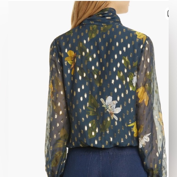 Medium Ted Baker Floral Metallic Silk Blend Blouse - Picture 2 of 6